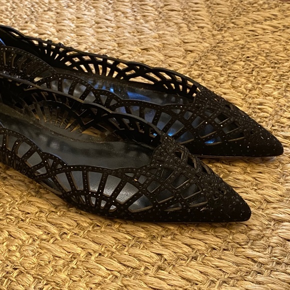 Brand  new Giorgio Armani Women's Black Rhinestone Embellished  Flats Size 38.5 - Picture 6 of 10